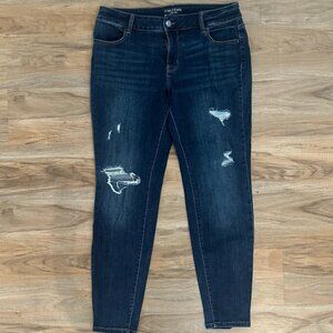 Maurices 14W Long Mid Rise Skinny Distressed Dark Wash Jeans